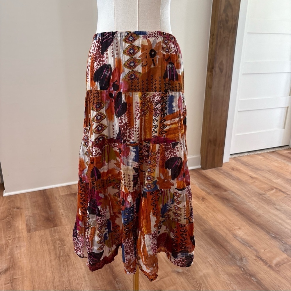 3/$18✨Life Style Women's Petite M Cotton Artisan Boho Flowy Lined Midi Skirt